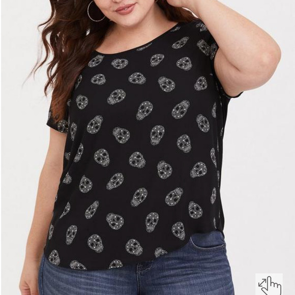 torrid Tops - Torrid Starry Skulls Abbey Georgette With Knit Back Blouse